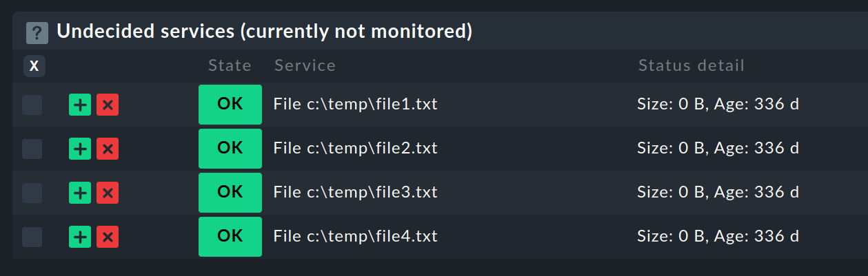 Screenshot displaying four files in a status of OK