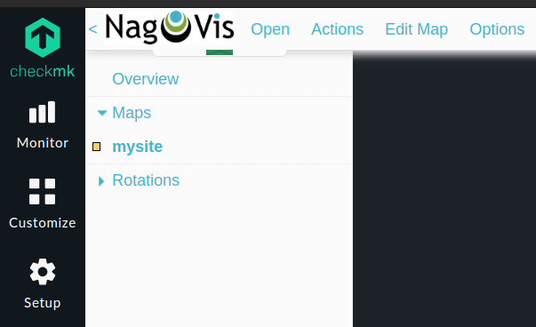 Screenshot of Nagvis interface with a site enabled named mysite.